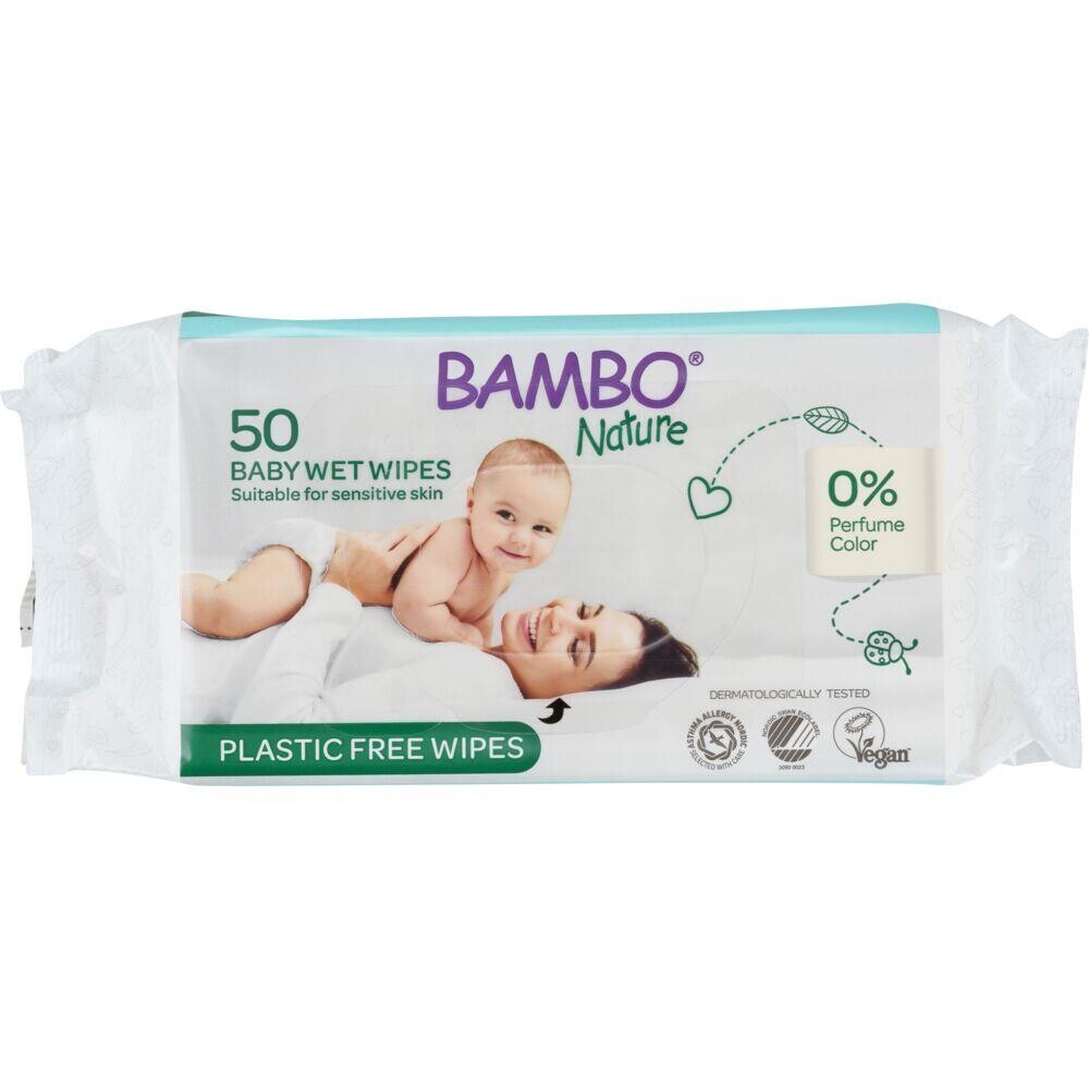 Vådservietter Bambo Nature 20x17cm med rigid lid 50 stk pr pakke - 14 pakker
