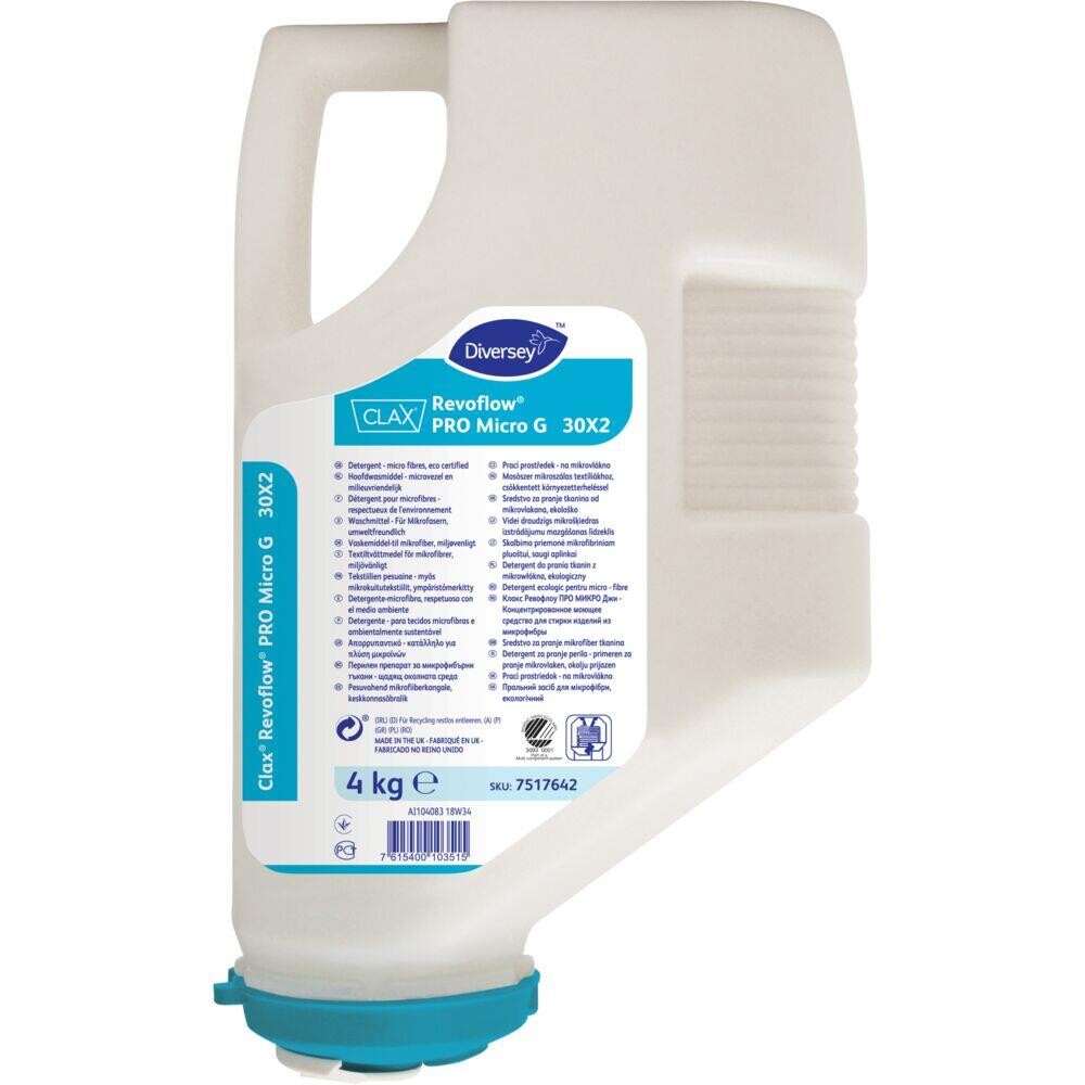 Vaskepulver - Diversey CLAX Revoflow Pro Micro G 30X2 - Uden farve og parfume - 4 kg - 3 stk