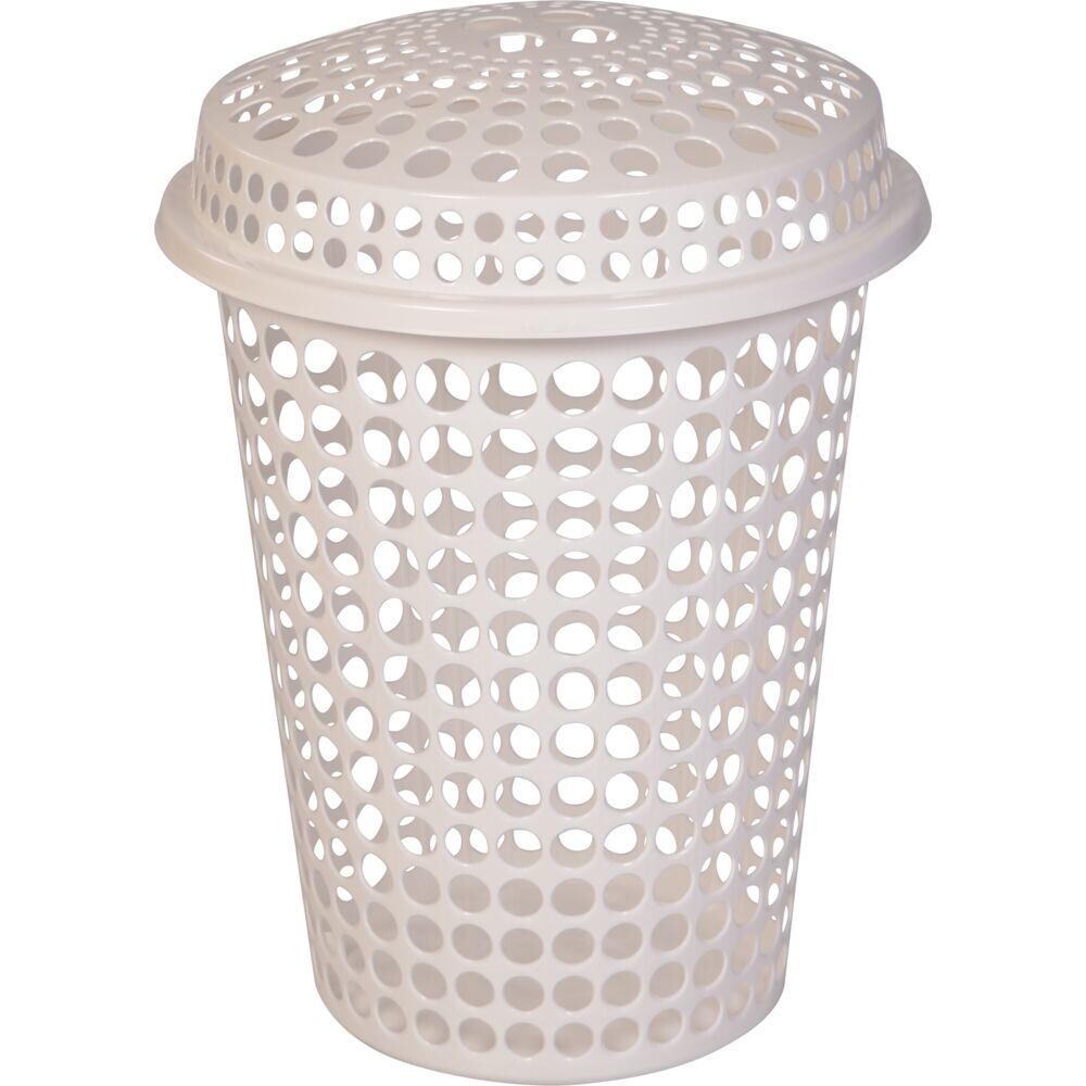 Vasketøjskurv med låg - Tina Trolleys 65cm Ø47cm hvid plast - 60 L