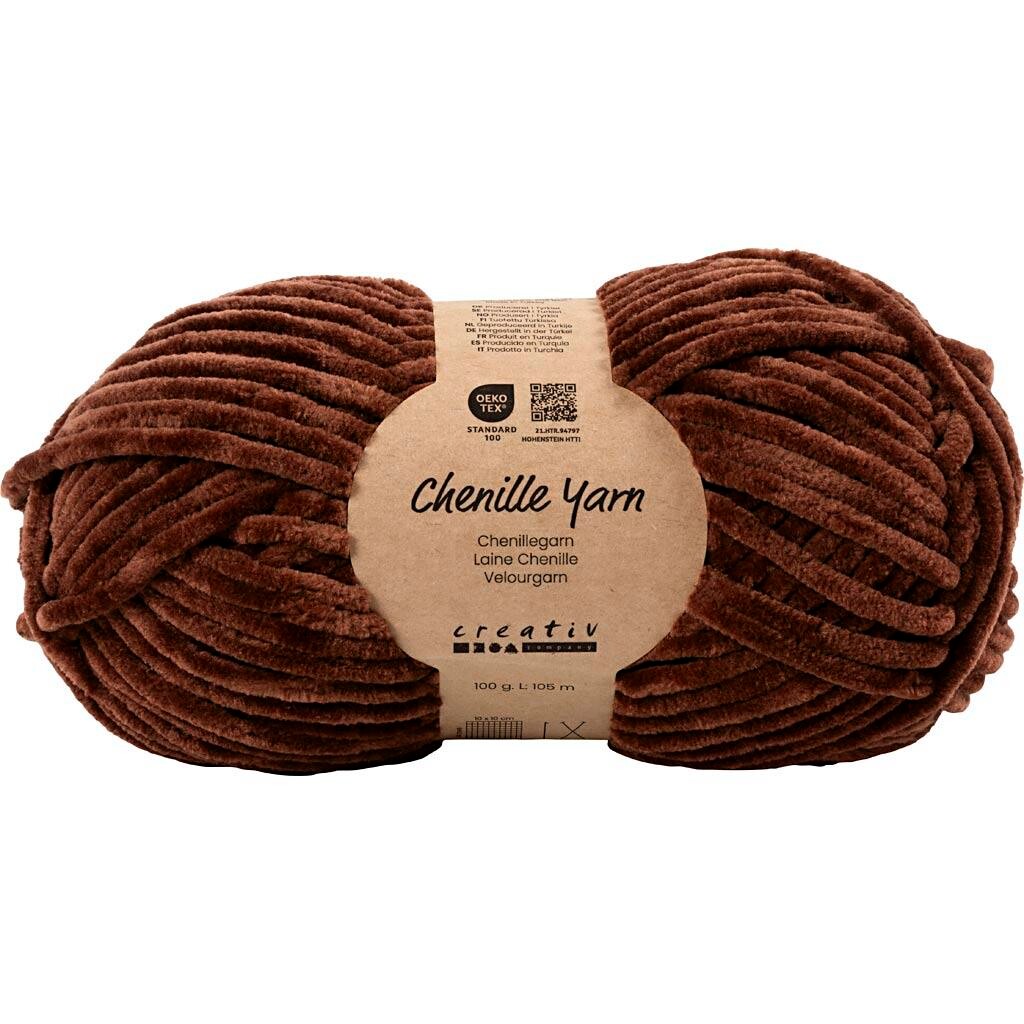 Velourgarn, L: 105 m, pind 5-6, brun, 100 g/ 1 ngl.