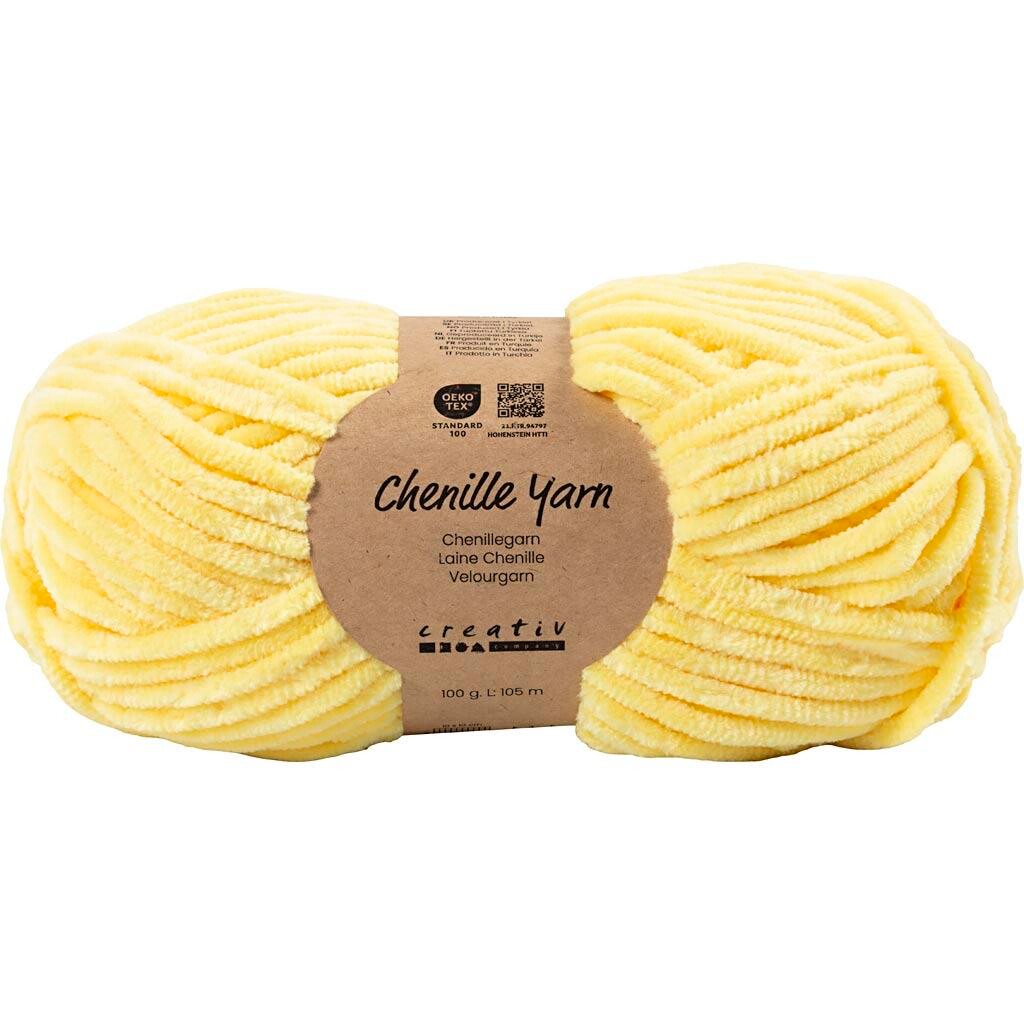 Velourgarn, L: 105 m, pind 5-6, lys gul, 100 g/ 1 ngl.