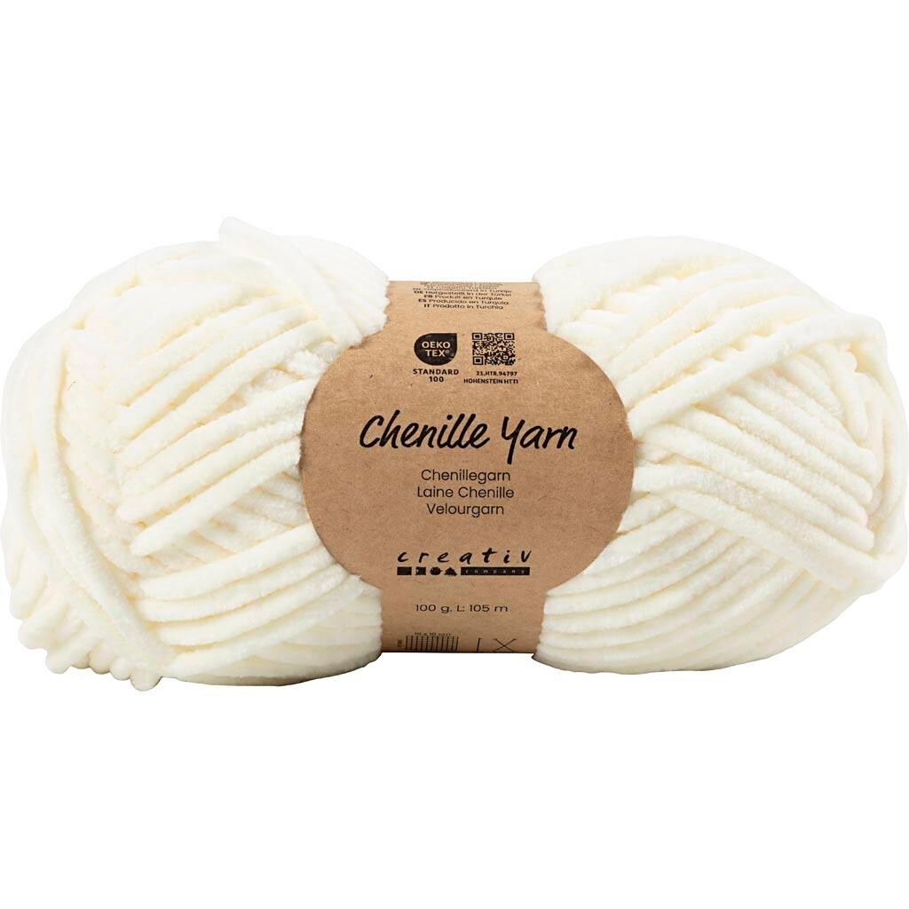 Velourgarn, L: 105 m, pind 5-6, råhvid, 100 g/ 1 ngl.