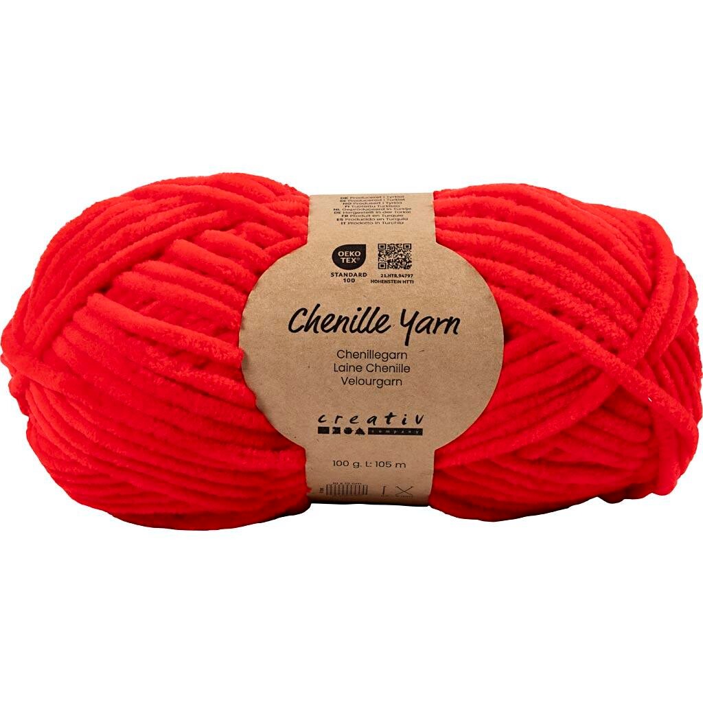 Velourgarn, L: 105 m, pind 5-6, rød, 100 g/ 1 ngl.