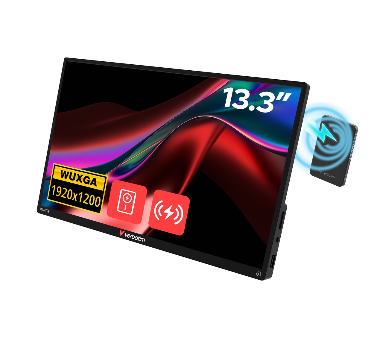 Skærm, Verbatim, 13,3'' Portable Touchscreen Monitor WUXGA incl. Powerbank, sort