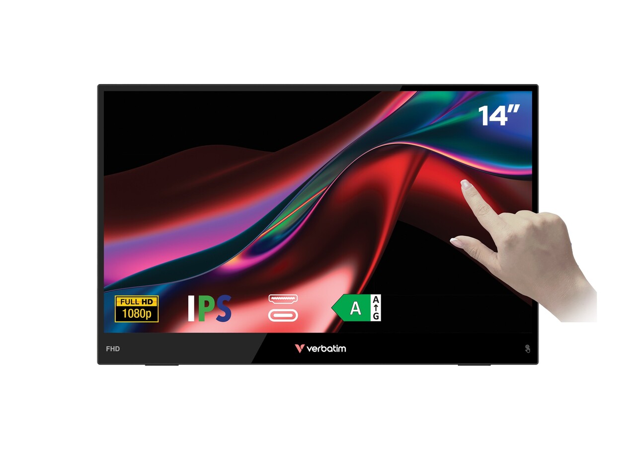 Skærm - Verbatim 14" Portable FHD Touchscreen Monitor LIGHT - Full HD - Sort - 1 stk