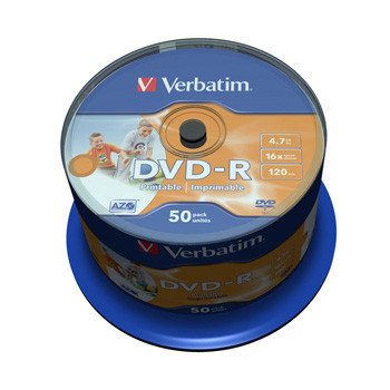 DVD skiver - Verbatim DVD-R 16x 4,7GB printable spindle BULK - 50 stk