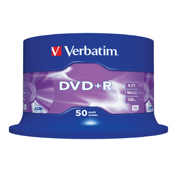DVD skiver - Verbatim DVD+R 16x 4,7GB spindle - 50 stk