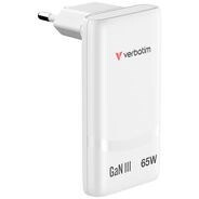 Oplader - Verbatim - Fold 'n' Go - GaN Charger - 65W - EU - 2xUSB-C - Hvid