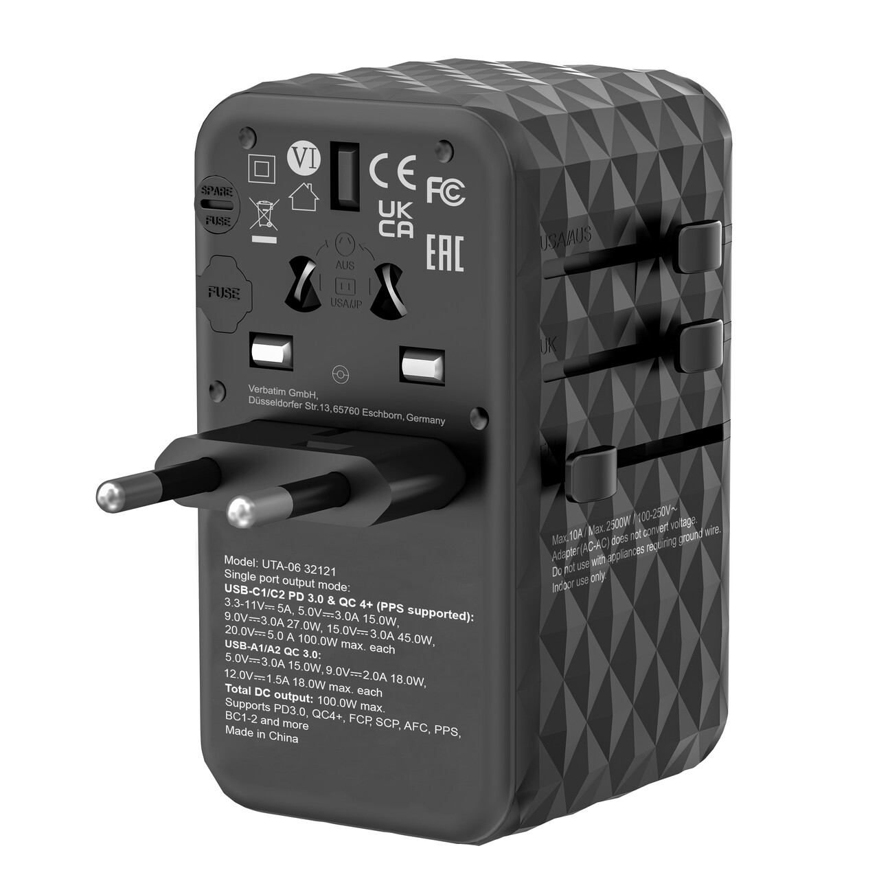Rejseadapter Verbatim GaN III Universal Travel Adapter UTA-06 PD100W QC 4+
