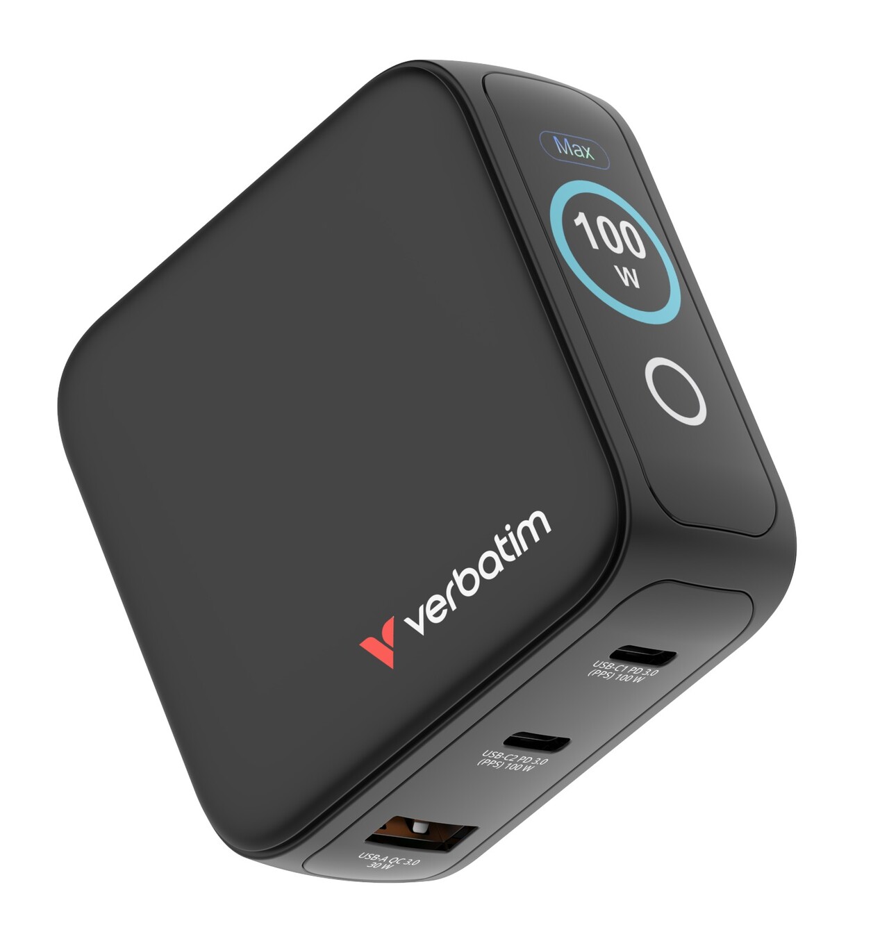 Rejseoplader - Verbatim - Mini GaN Charger - 3-port - 100W - USB-C - Sort