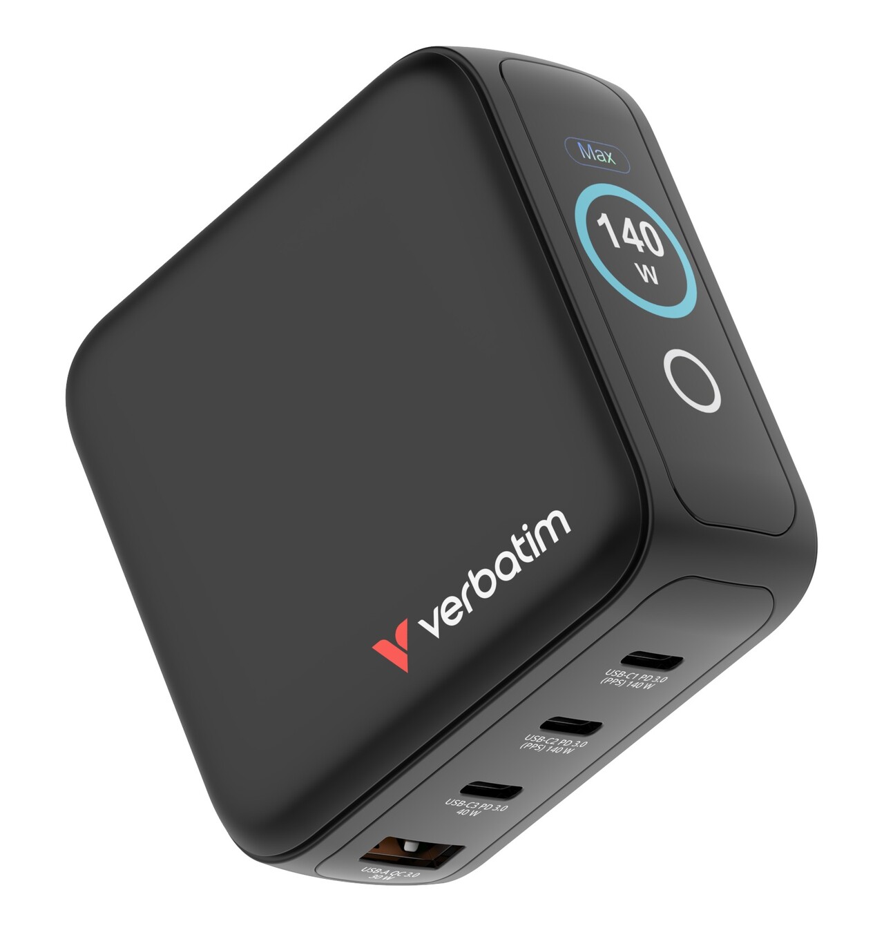 Rejseoplader - Verbatim - Mini GaN Charger - 4-port - USB-C/USB-A - 140W - Sort