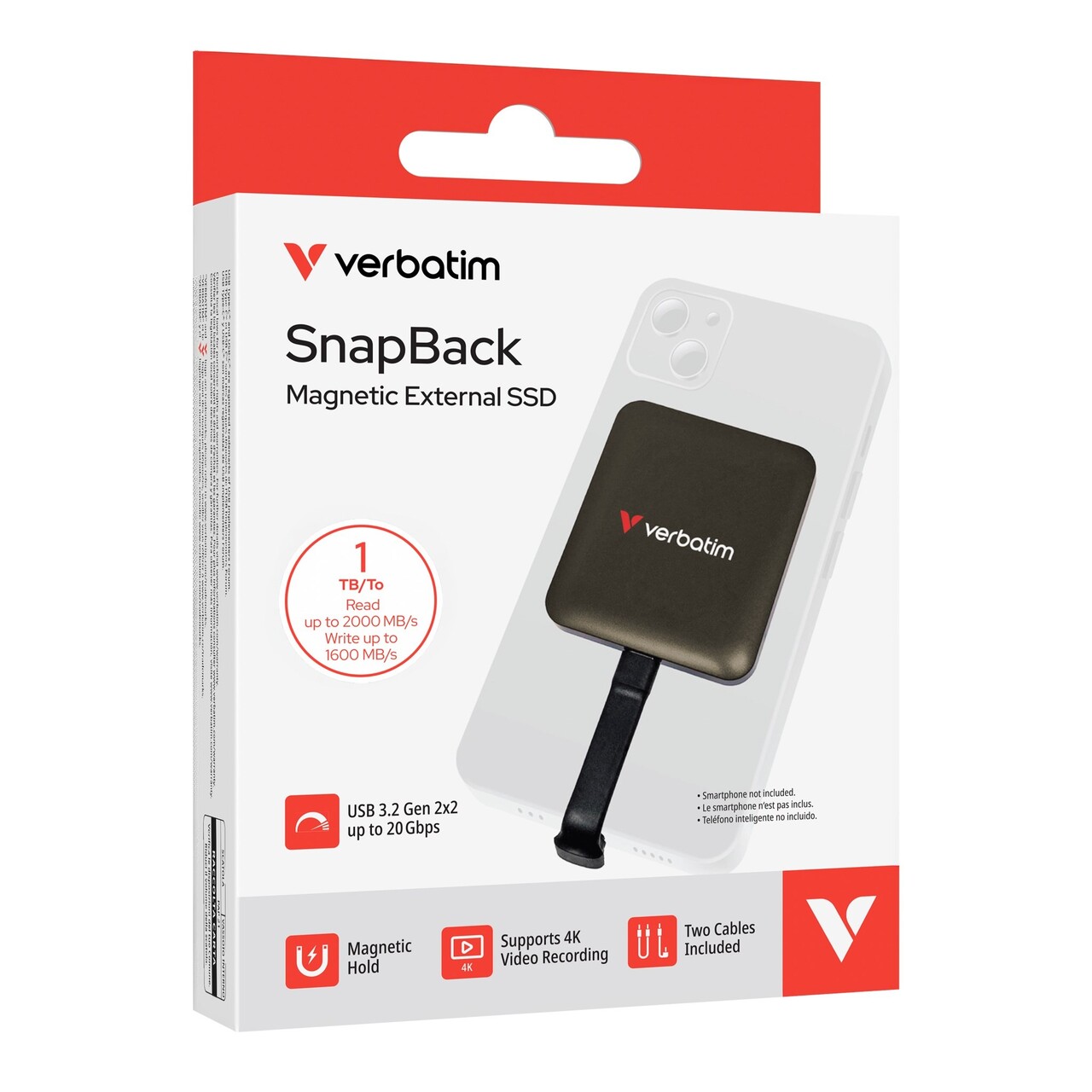 SSD harddisk, Verbatim SnapBack SSD 1TB USB-C, Sort Metallic
