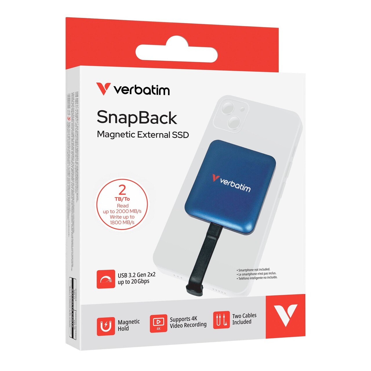 SSD harddisk, Verbatim SnapBack SSD 2TB USB-C, Blå Metallic