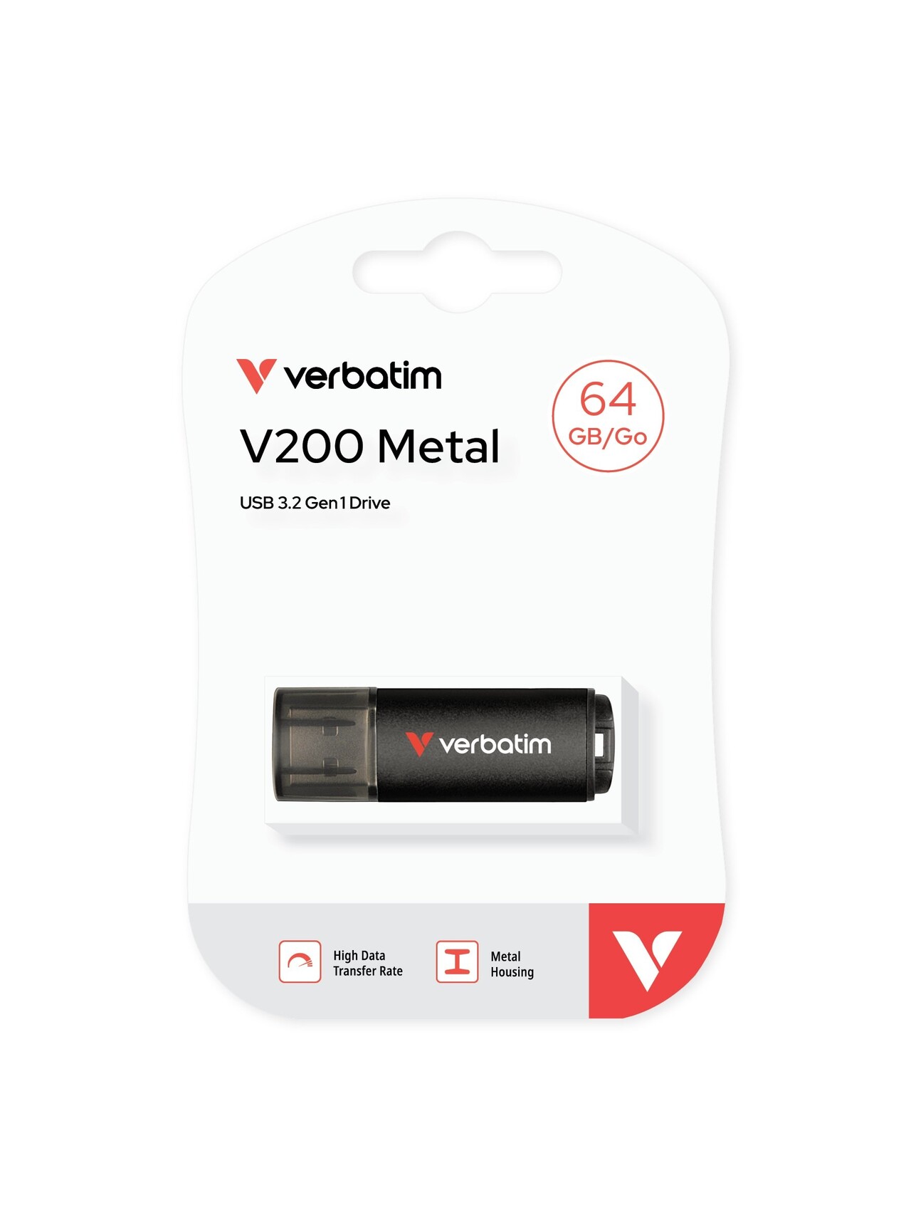USB, Verbatim 3.2 V200 64GB Metal, sort