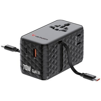 Rejseoplader - Verbatim - 170W - USB-C - Udtrækkeligt kabel - Sort