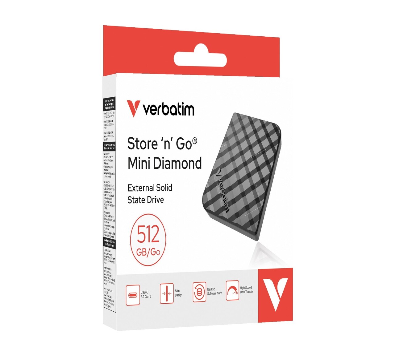 Ekstern SSD - Verbatim Store 'n' Go Mini Diamond USB-C 512GB - Sort