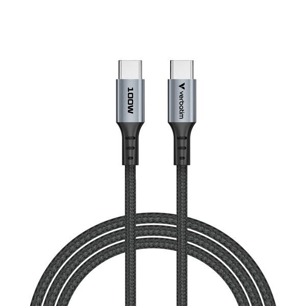 Oplader - Verbatim - Sync N Charge - USB C-USB C - 100W - 1.2m - Grå