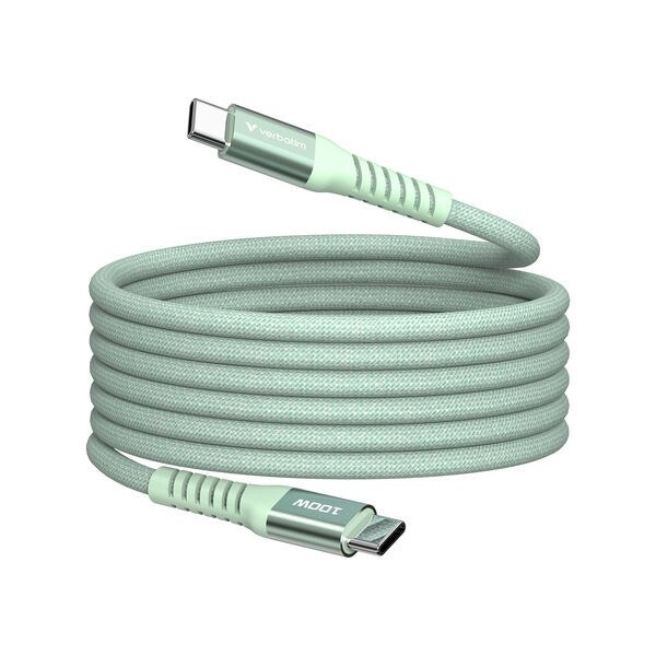 Oplader - Verbatim - Sync N Charge - USB C-USB C - 100W - Magnetisk - 1.2m - Grøn