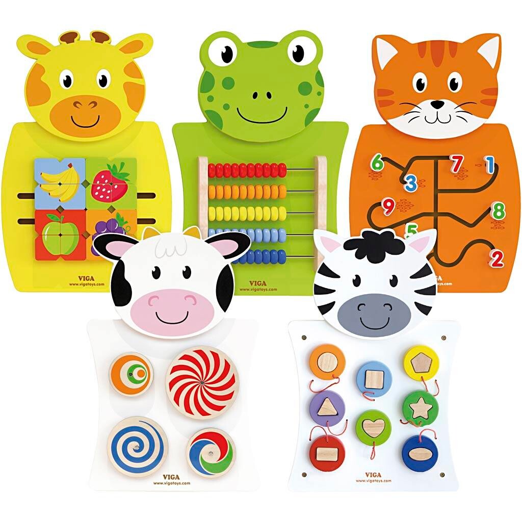 Aktivitetstavler – VIGA – Ko, Kat, Frø, Zebra & Giraf – 36×55×3,5 cm – 5 dele