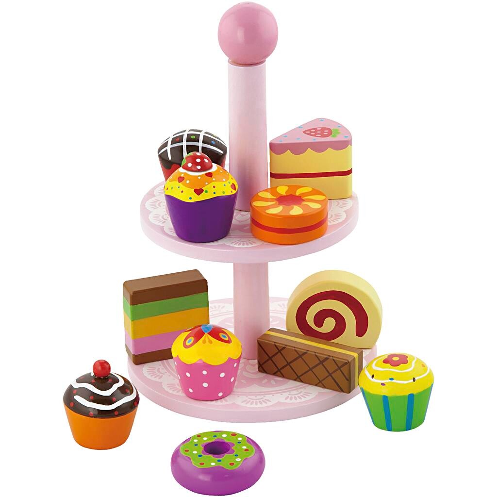 Legemad - Cupcakes med kagestativ - VIGA - Træ - 25,5 cm