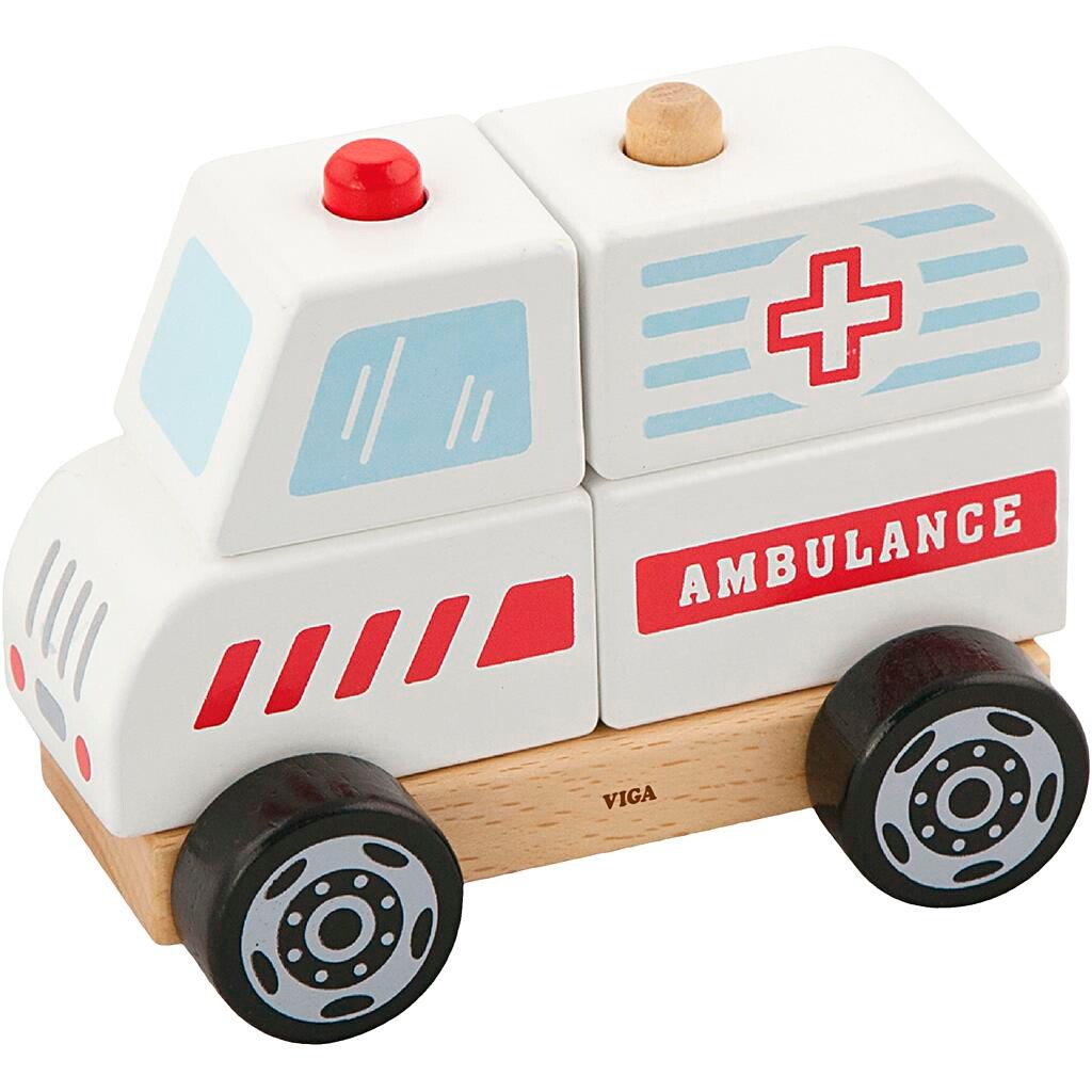 Træbil VIGA Stabel Ambulance i træ str. 13x10x8 cm
