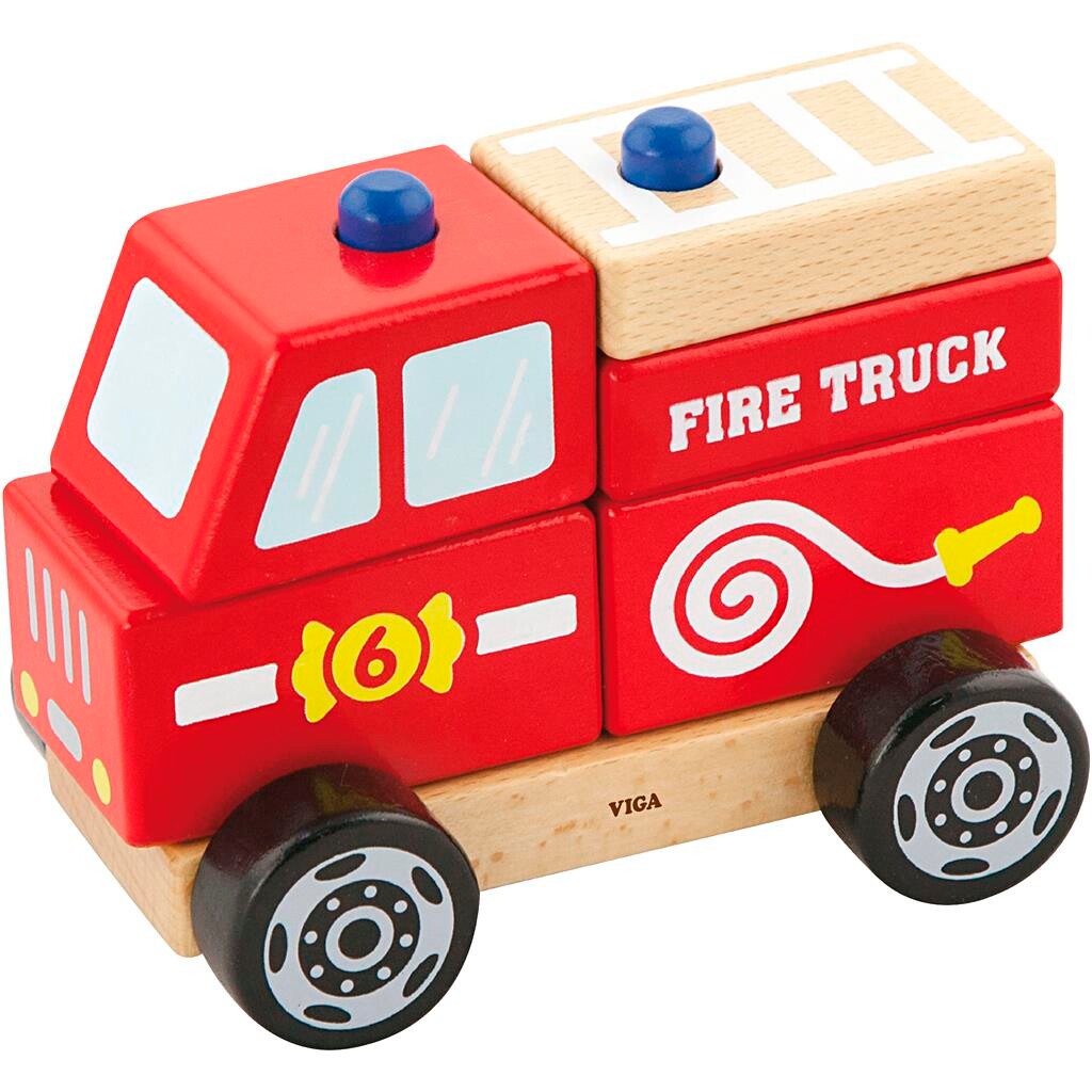 Træbil VIGA Stabel Brandbil i træ str. 13x10x8 cm