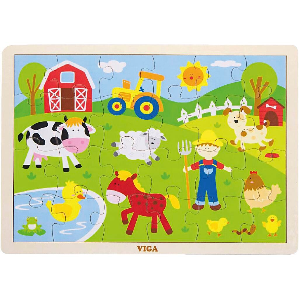 Træpuslespil bondegårdsdyr VIGA str. 30x22,5 cm - 24 brikker