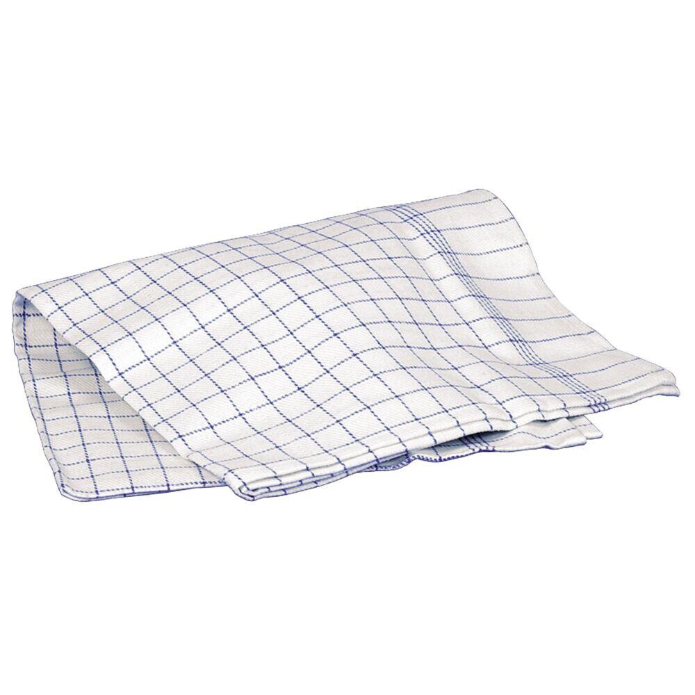 Viskestykker 100x50cm hvid bomuld med blå tern - 10 stk