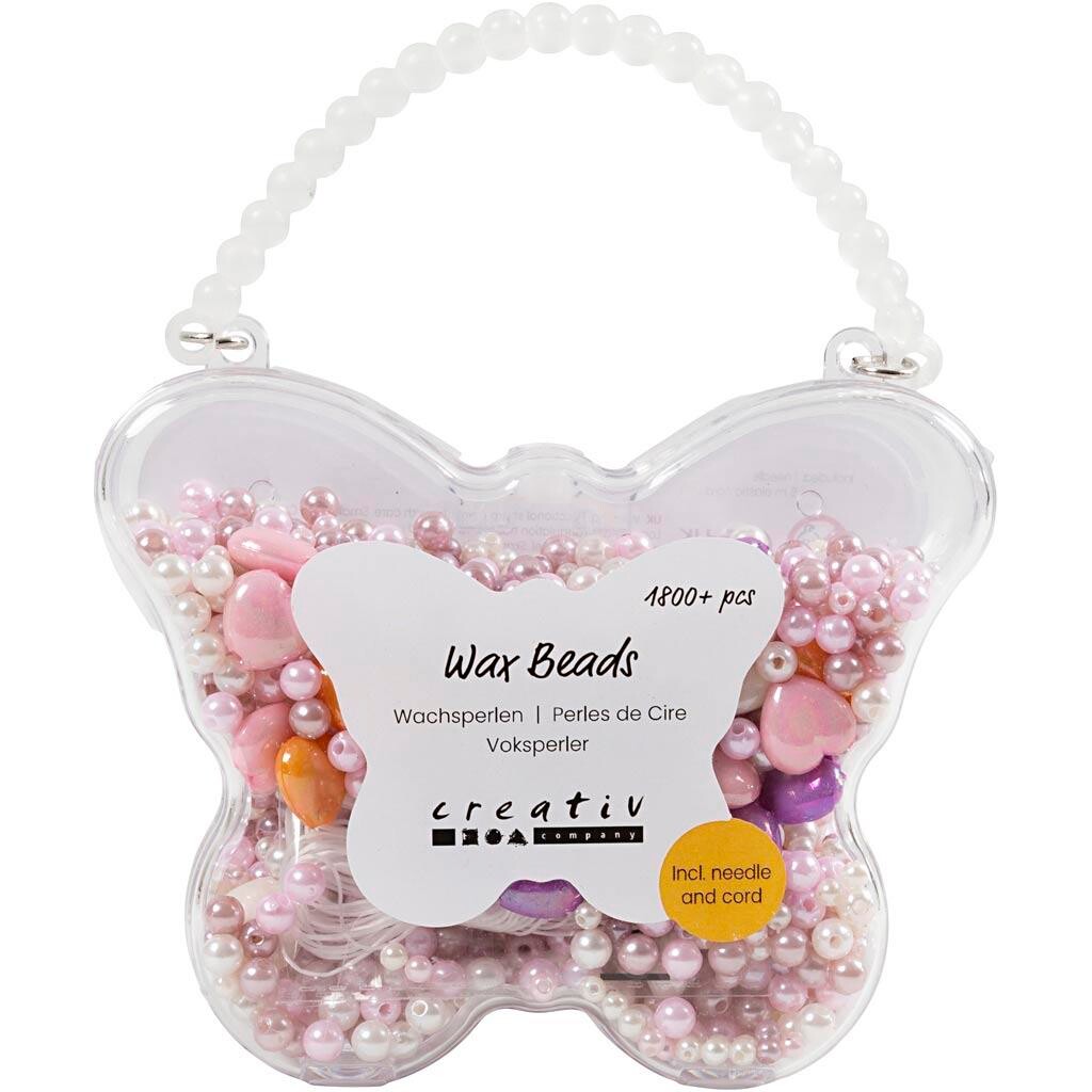 Voksperler, hulstr. 1,3-2,5 mm, pastelorange, soft rosa, lys lilla, perlemor, 127 g