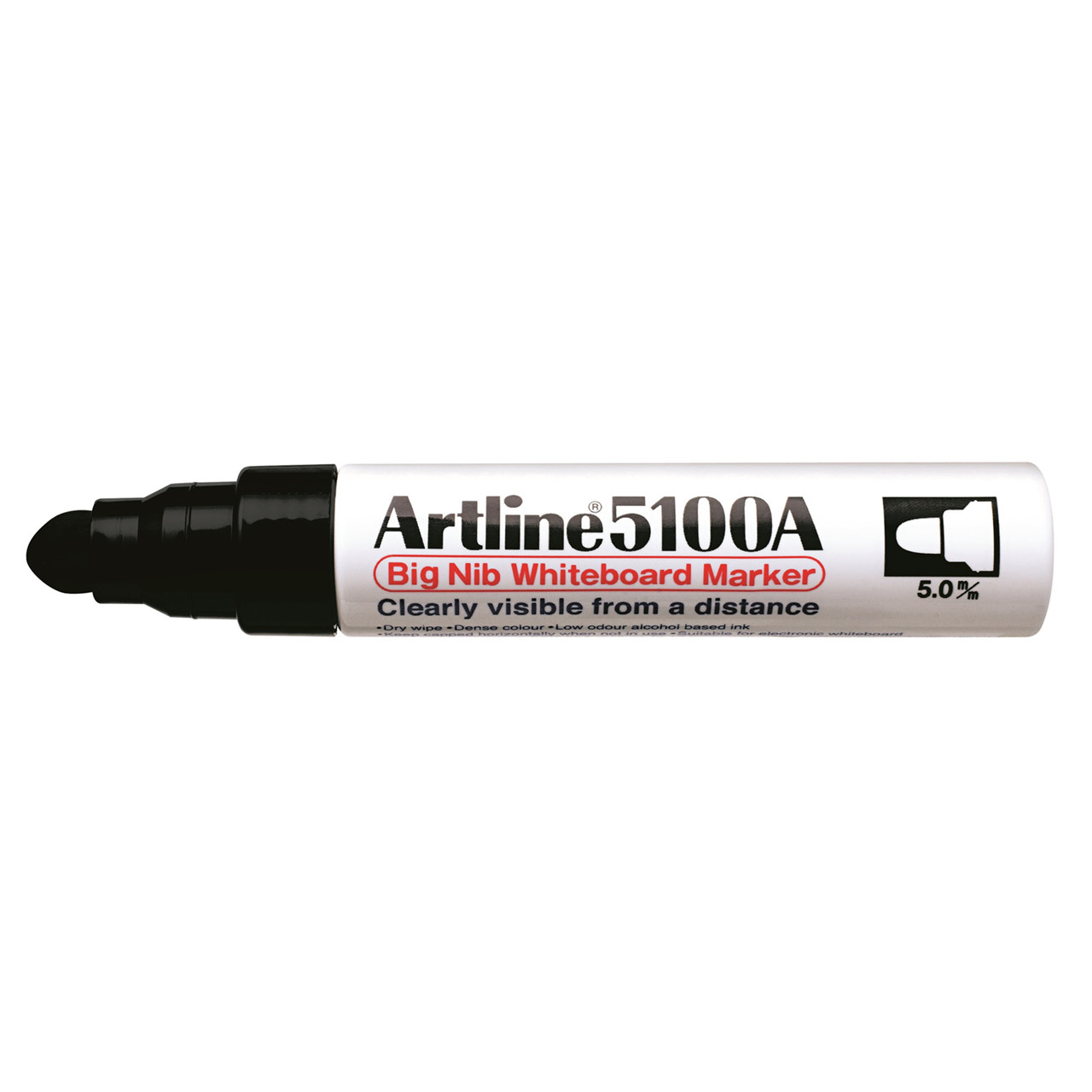 6 stk. Whiteboard Marker - Artline 5100A BIG - Sort - 5,0mm rund spids