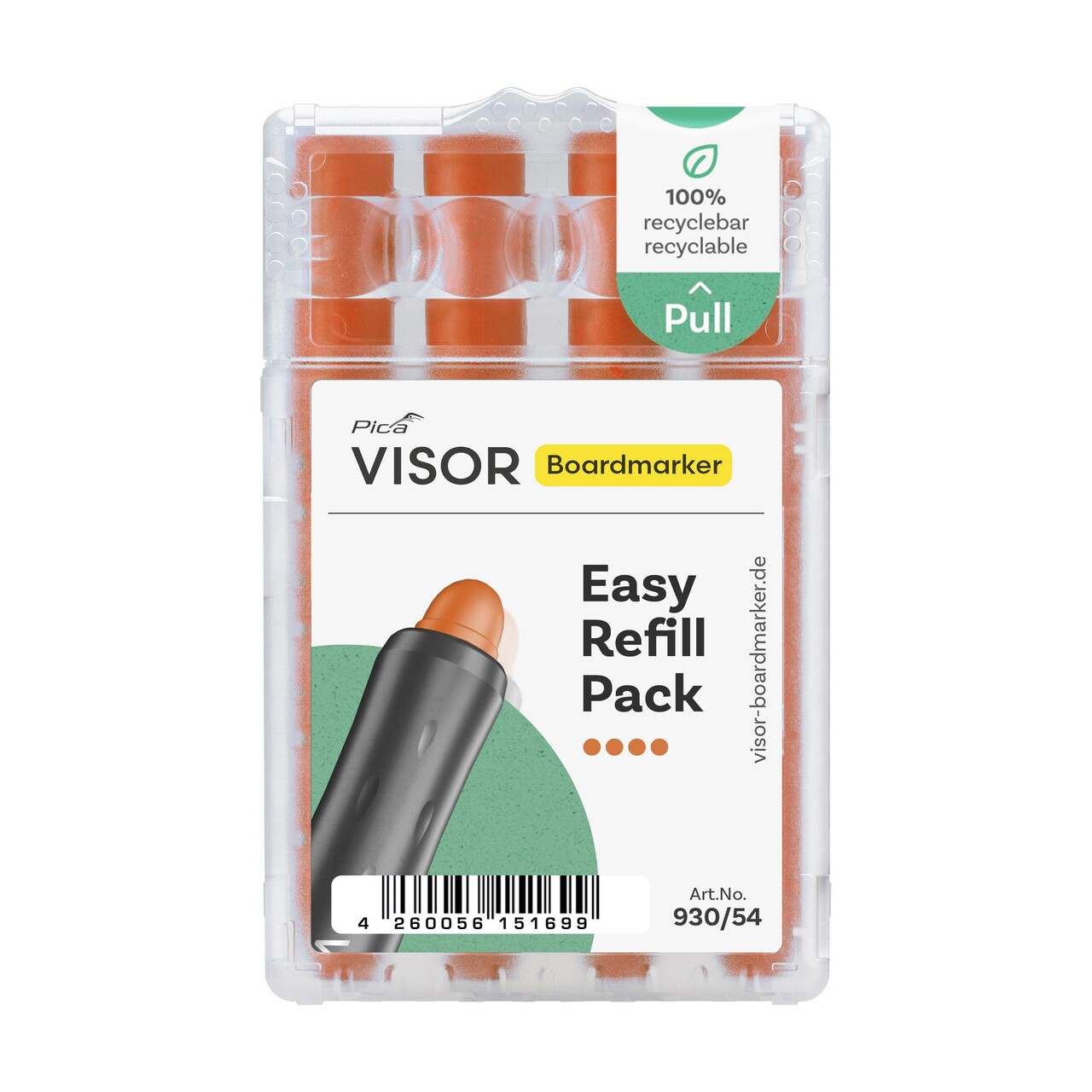Whiteboard marker Pica-Marker VISOR, Easy refill, orange (4)