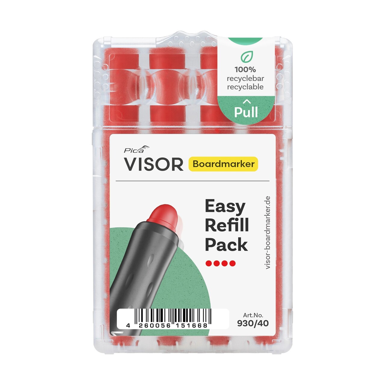 Whiteboard marker Pica-Marker VISOR, Easy refill, rød (4)