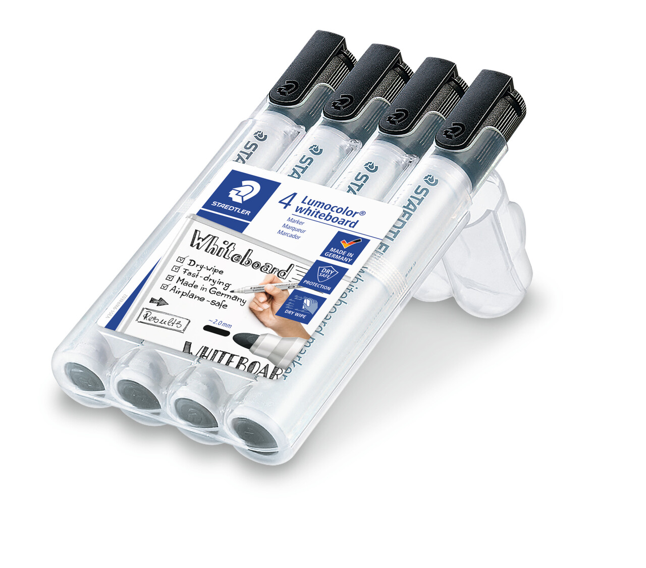 Whiteboardmarker – Staedtler Lumocolor 2 mm – Rund spids – Sort – 4 stk