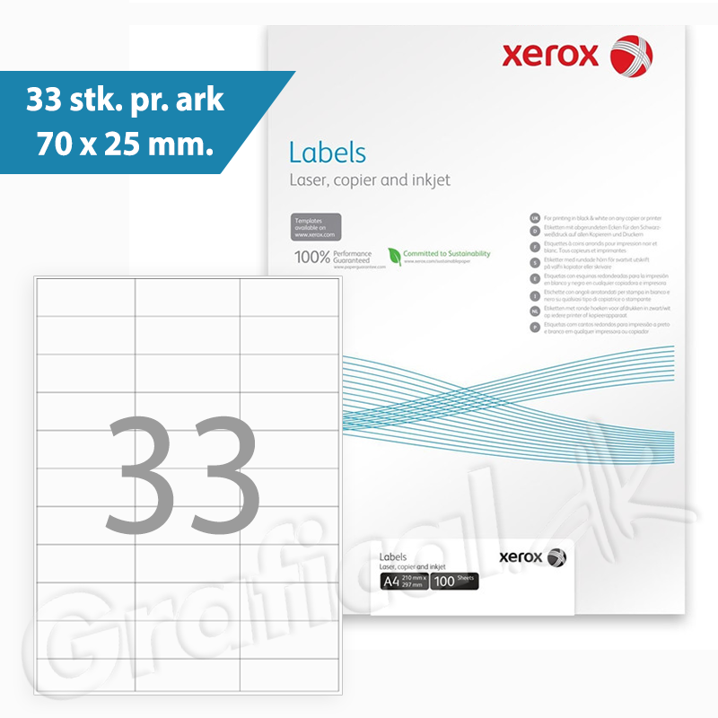 Etiketter - Xerox 003R97410 - 70x25 mm - 33 pr. ark - Permanent klæb - 100 ark