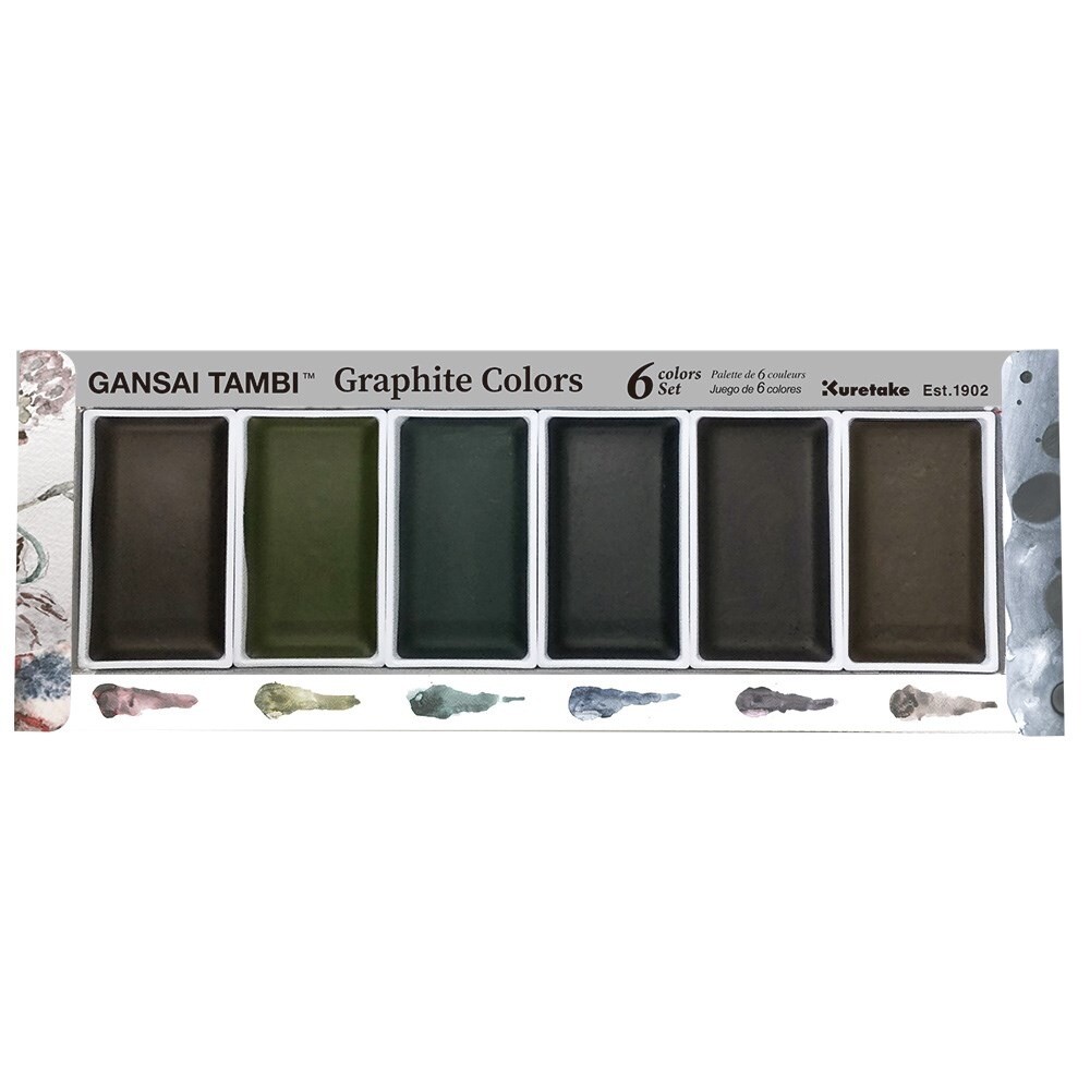 Vandfarver, ZIG GANSAI TAMBI GRAPHITE COLORS sæt m. 6 farver