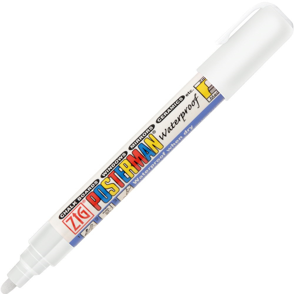 12 stk. Marker - ZIG Posterman Medium 2 mm - Hvid - Vandbaseret - 1 stk