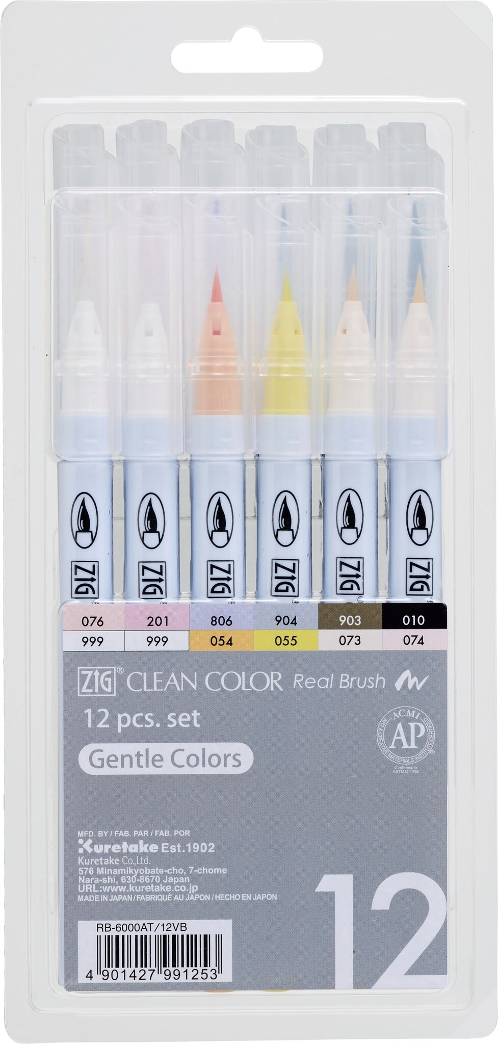 Penseltusser Zig Clean Color Pensel Pen bløde farver 12-sæt