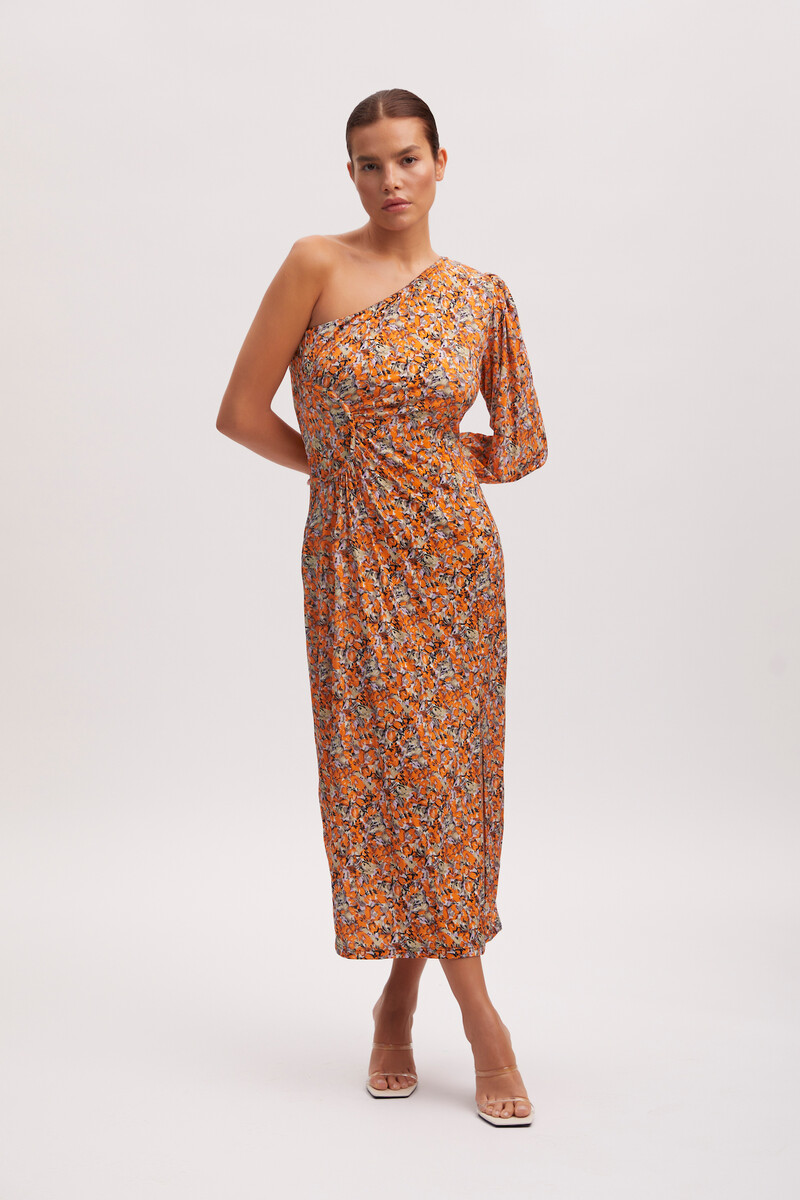 GESTUZ ODA ONE SHOULDER DRESS 10907016 104096 (Orange Purple Brush, S)