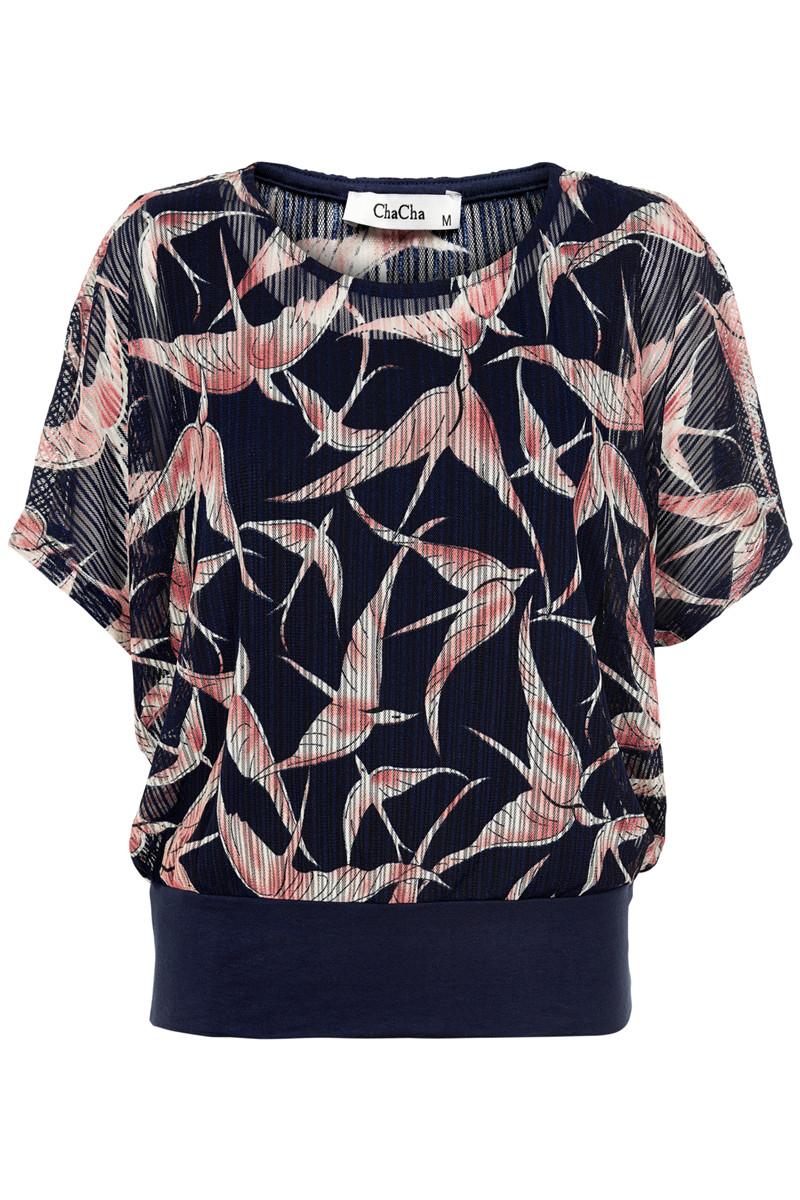 CHA CHA DONNA BLOUSE BIRDS OAK14037C (Mørkeblå., S)