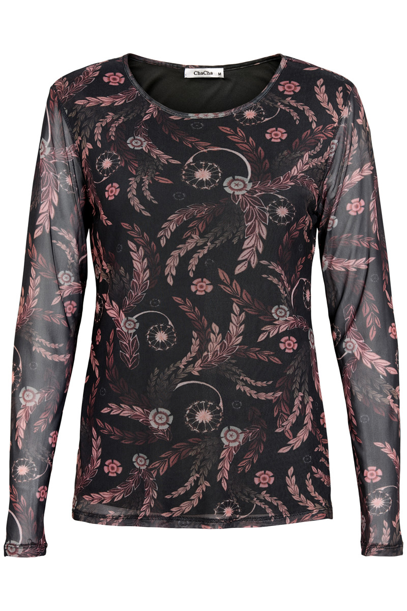 CHA CHA L/S MESH BLOUSE H50323C (Mørkegrå., XL)