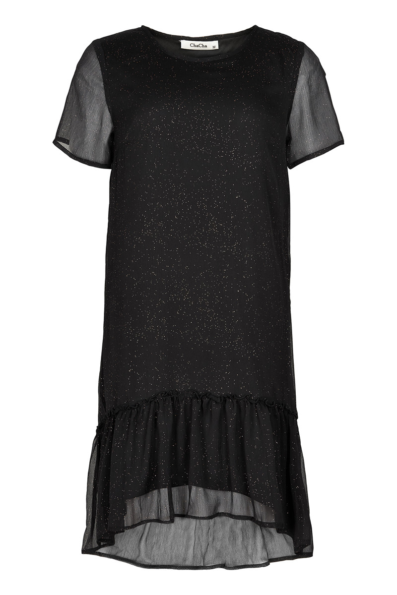 CHA CHA DRESS W. FRILL HEM E14470C (Sort., S)