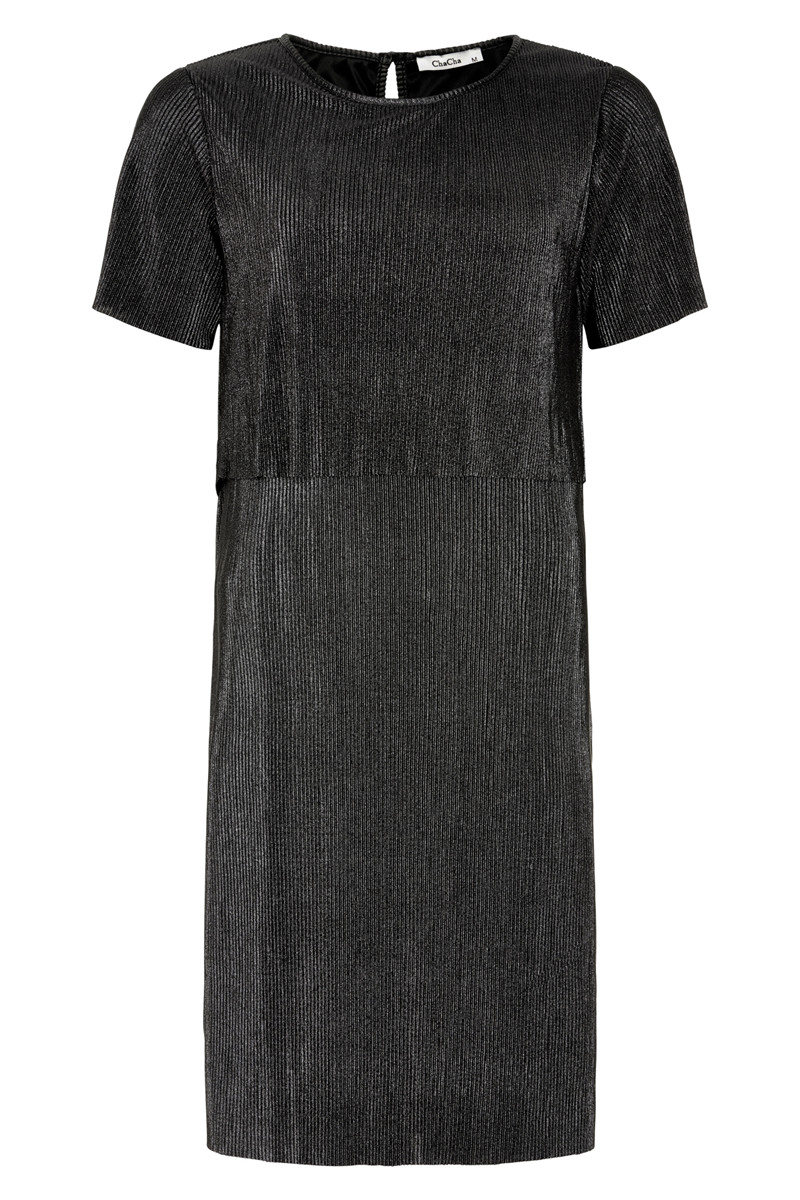 CHA CHA DOUBLE LAYERED DRESS OAK14739C S (Sort/Sølv, S)