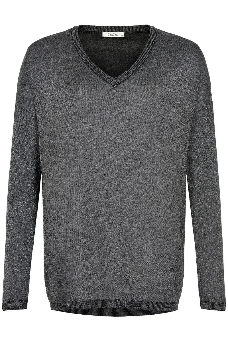 CHA CHA KNIT BLOUSE V-NECK DDS14620C (Sort/Sølv, L)