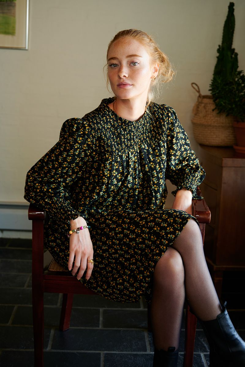 Noella Ava Kjole Black/yellow Flower, Farve: Sort/gul Multicolor, Størrelse: XS, Dame