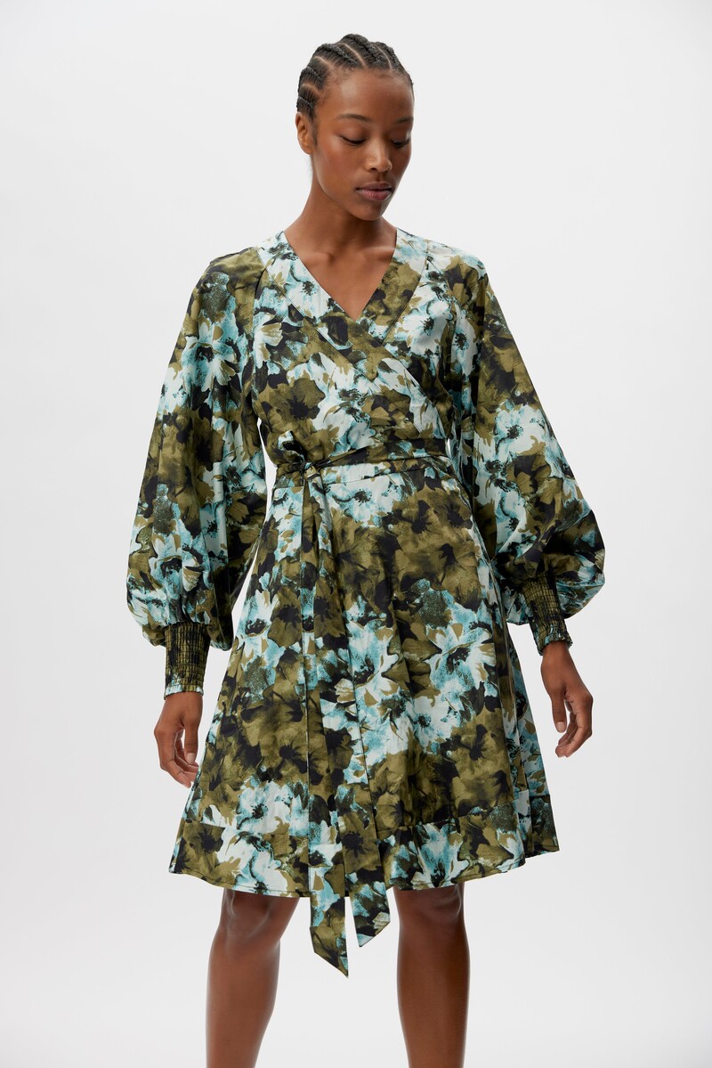 GESTUZ BLISHAGZ WRAP DRESS 10906275 103048 (Artistic Blue Flower, 38)