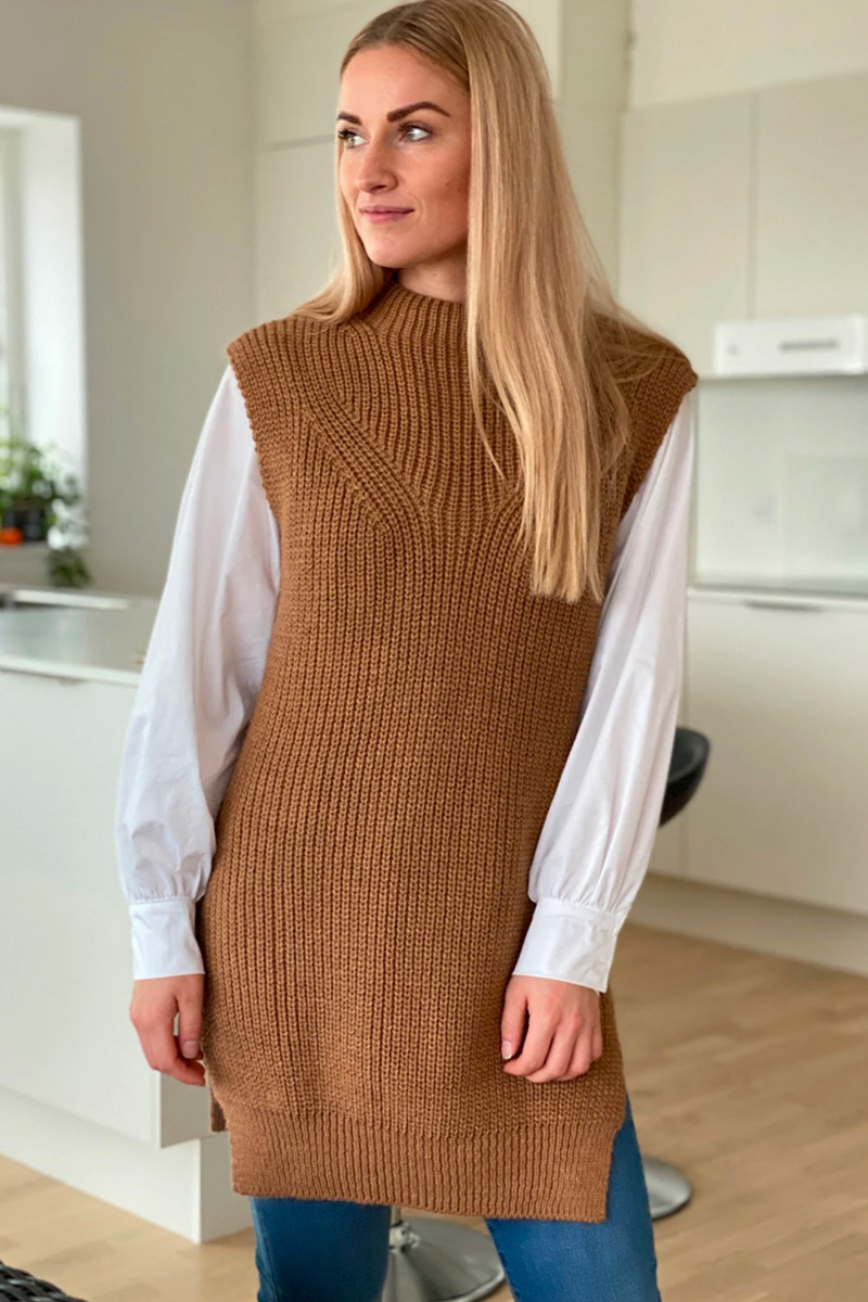 Noella Domino Vest Camel, Farve: Brun, Størrelse: XS/S, Dame