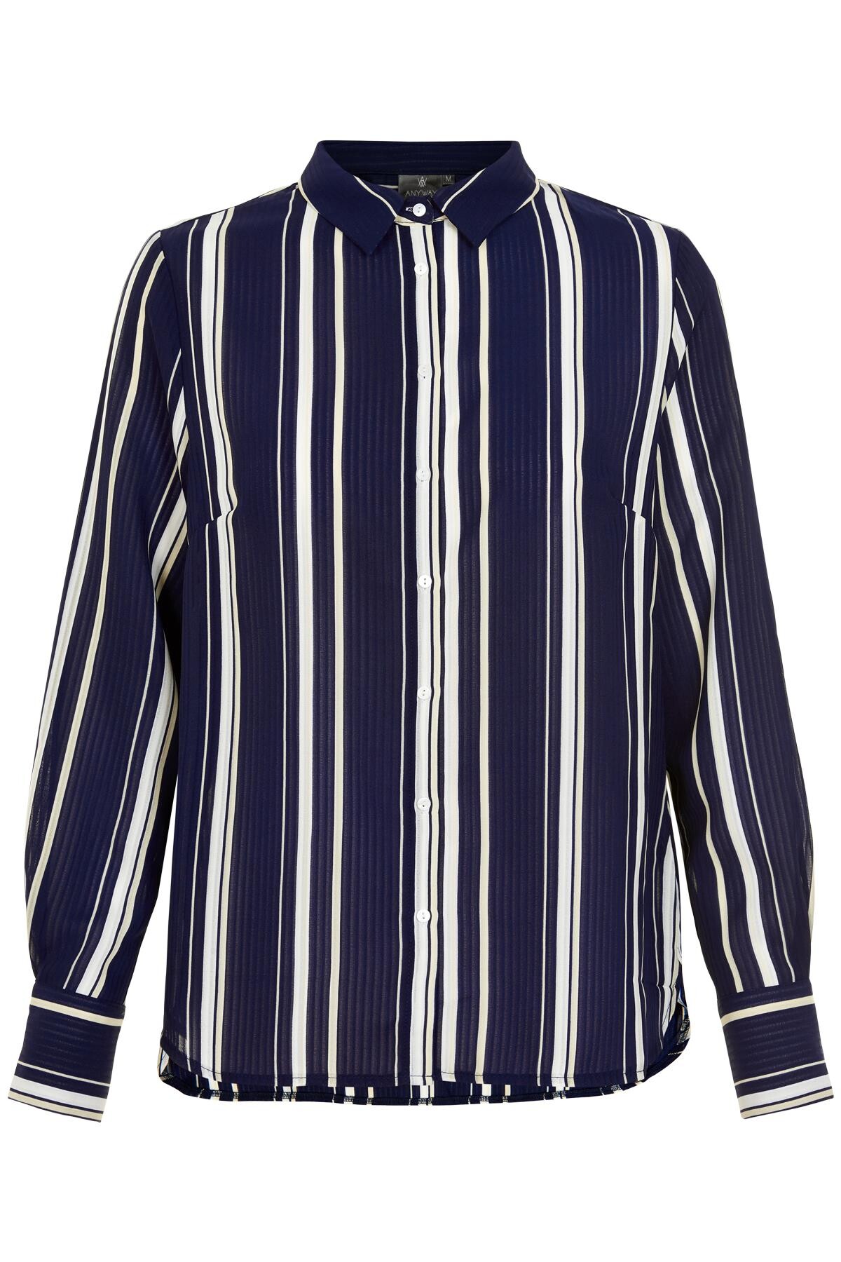 Anyway Striped Skjorte Rc, Farve: Blå, Størrelse: M, Dame