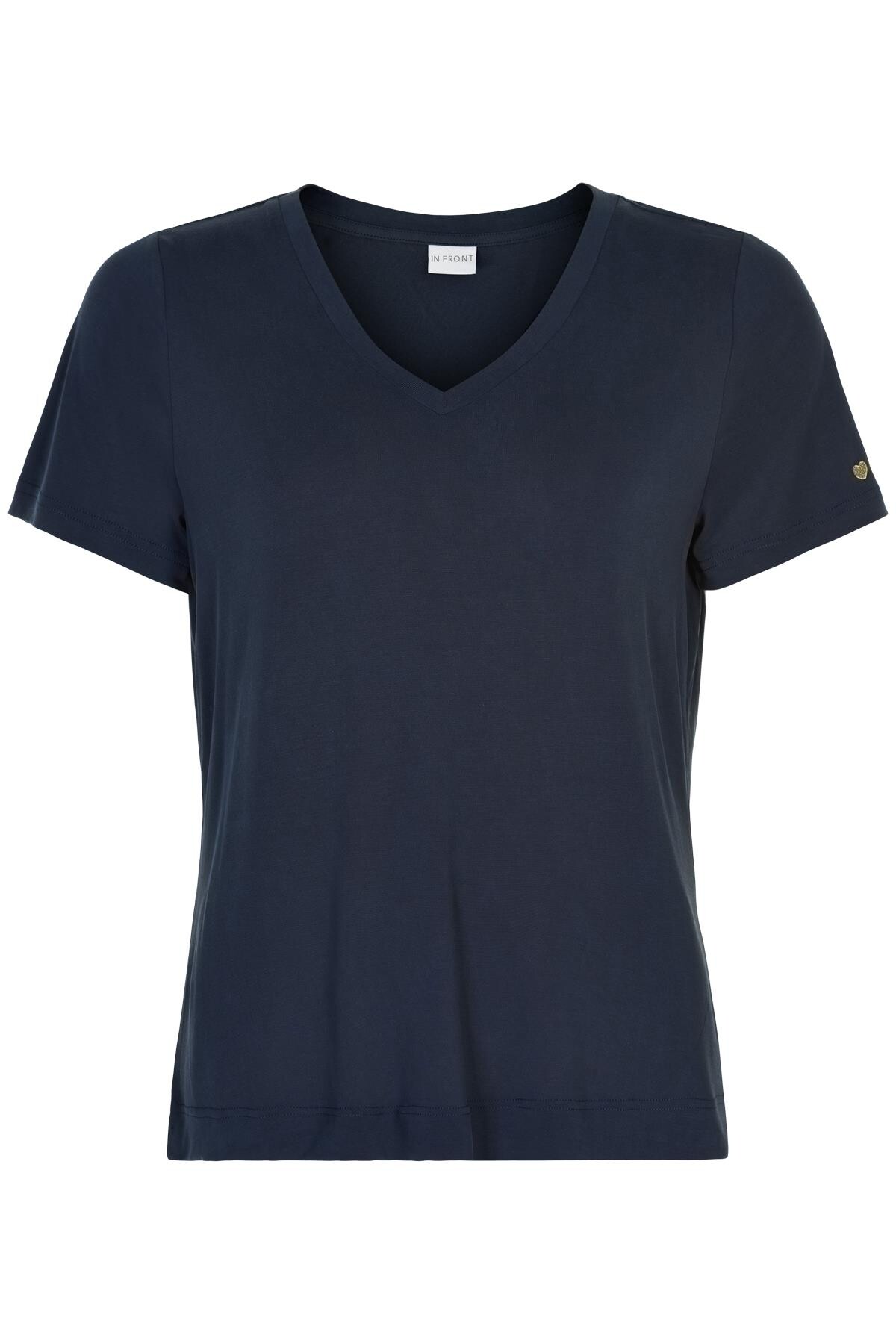 #3 - In Front Nina V-neck T-shirt, Farve: Blå, Størrelse: XL, Dame