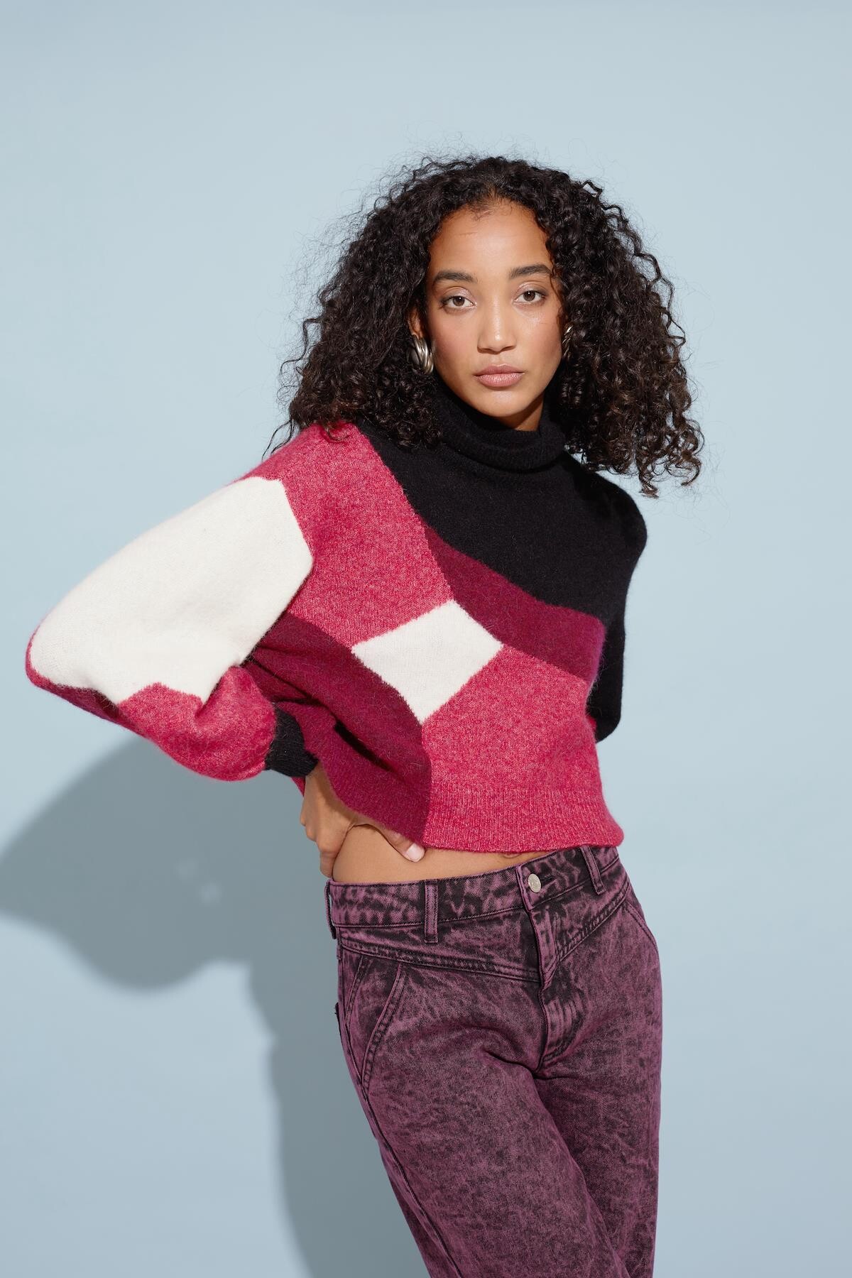 Gestuz Alphagz Rollneck Sweater, Farve: Pink Sort Orange, Størrelse: XS, Dame