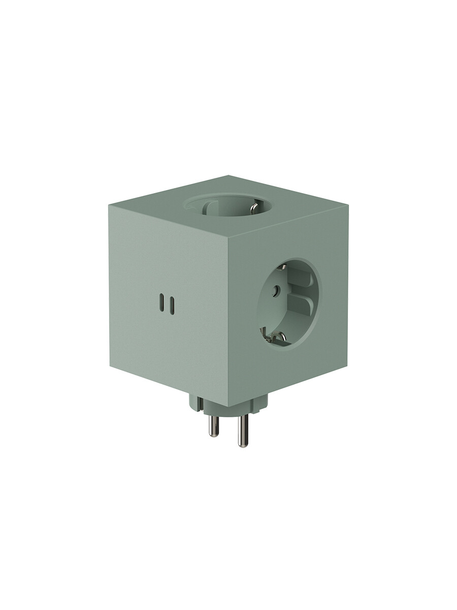 Square 2 Stikdåse med USB, grøn fra Avolt